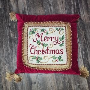 Merry Christmas Tapestry/Velvet Decorative Christmas Pillow‎ 16X16 In Holiday